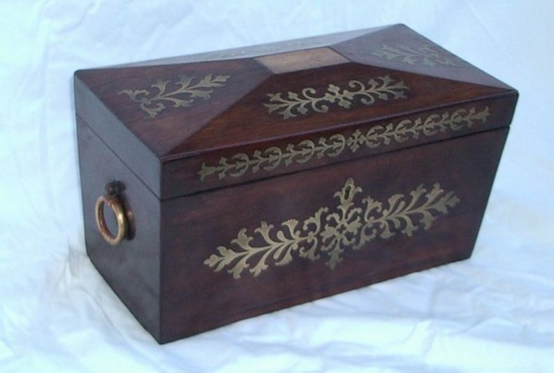 Finest Regency Brass Inlaid Rosewood Tea Caddy