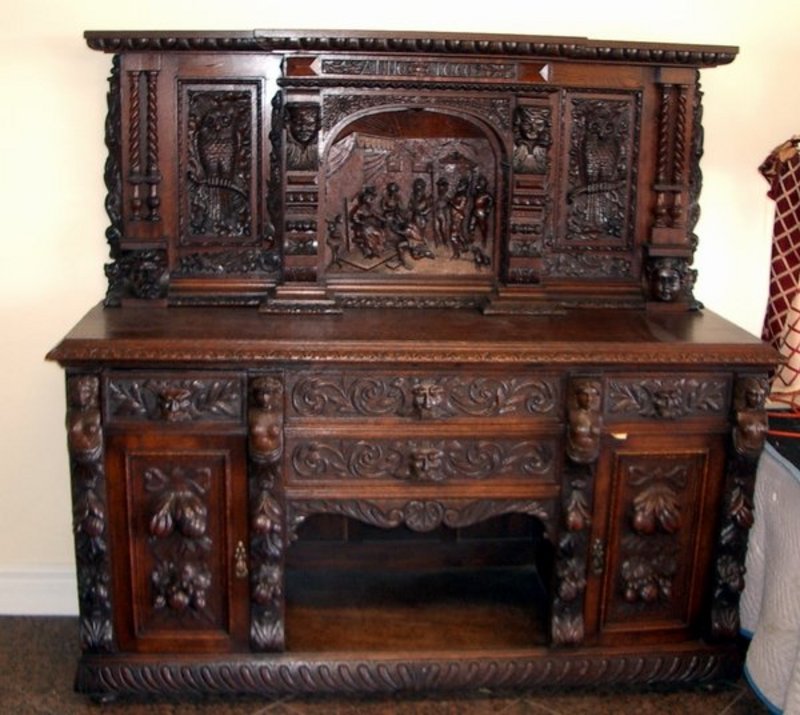 19th Century Charles II English Baroque Oak Sideboard