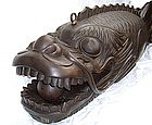 Giant Japanese Good Luck Carved Wood Koi Sculpture Bell