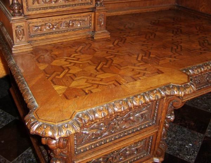19th C. Antique Grand French Marquetry Desk with Clock