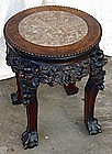 Antique Chinese Marble Top Carved Rosewood Table