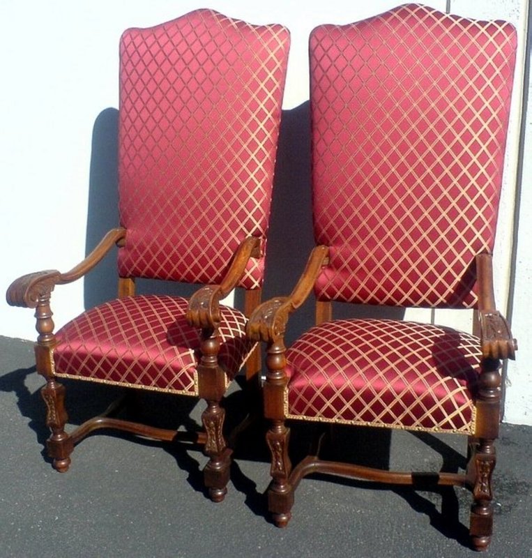 Large Pair Antique English Carved Walnut Hall Chairs