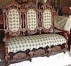 Antique English Jacobean Carved Walnut Settee