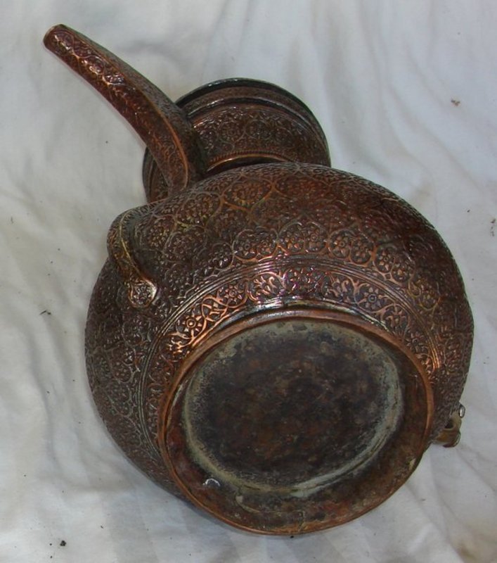 Antique 18th C. Handmade Kashmiri Copper Ewer Teapot