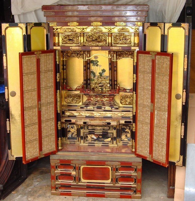 Antique Japanese Gilt Butsudan Buddhist Altar Cabinet