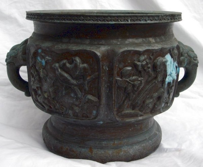 Antique Japanese Meiji Bronze Jardiniere