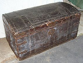 Antique Royal Leather Trunk - Riveted 19th Century