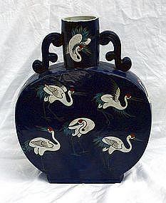 Antique Chinese Moon Vase Featuring Cranes