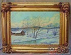 Oil Painting Johansson 1863 - 1944 Snow River Cabin