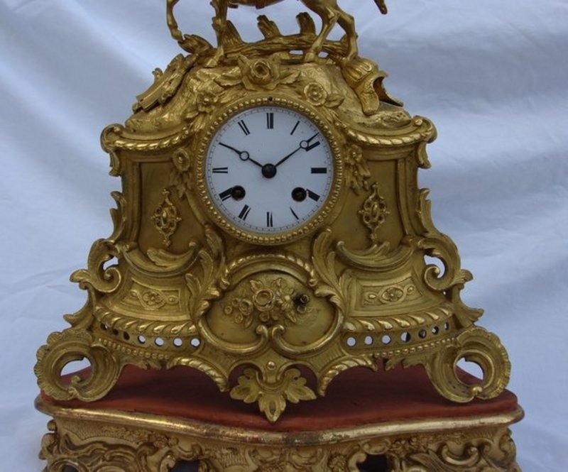 Antique French Clock 18th - 19th C. Ormolu Silk Susp.