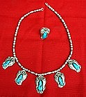 Indian Sterling Silver Turquoise Coral Necklace & Ring