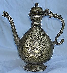 Antique Northern India Mughal Brass Ewer 18th C.
