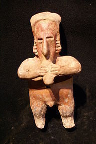 Jalisco Pottery Male Flute Playing Figure, Mexico.