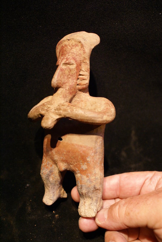 Jalisco Pottery Male Flute Playing Figure, Mexico.