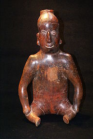 Large Colima Redware, Sitting Male Figure