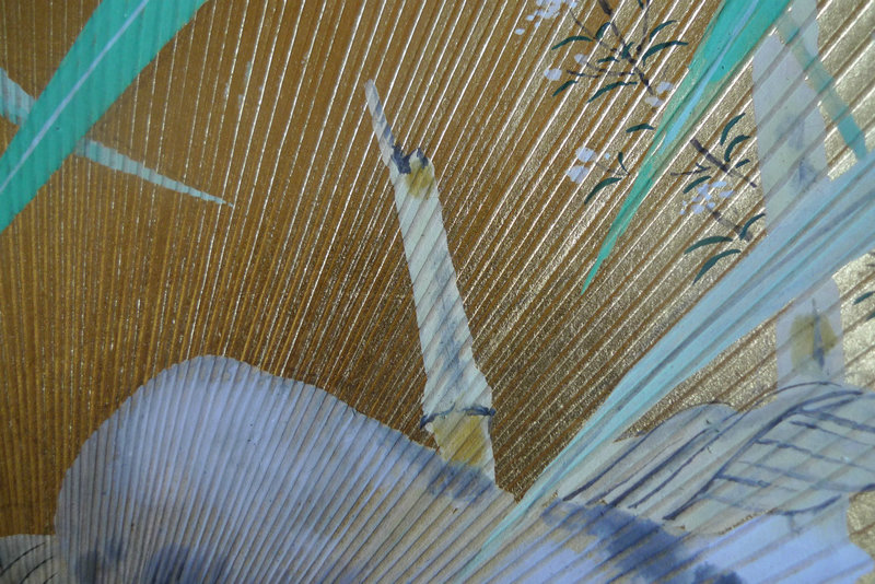 Pair of uchiwa (fan) Firefly and Bamboo on Gold Leaf