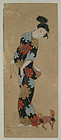 Japanese Antique Painting Beauty and Puppy Edo 18th C.
