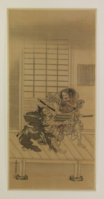Antique Japanese Painting Samurai by Eishin Edo period