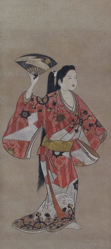 Antique Japanese Painting Dancers by Iwasa Matabei