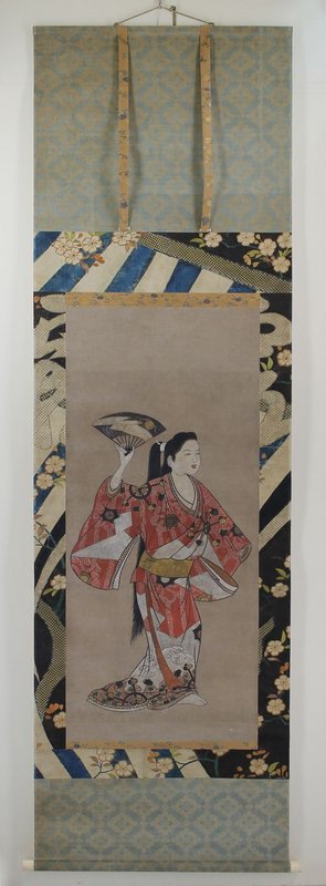 Antique Japanese Painting Dancers by Iwasa Matabei