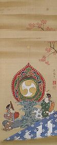 Antique Japanese Painting Bugaku zu by Yanagisawa Kien
