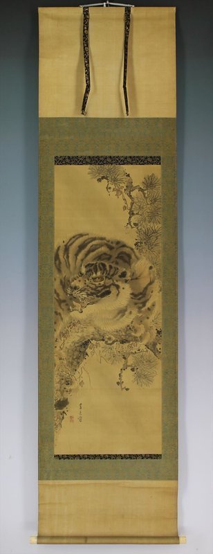 Antique Japanese Painting Tiger by Ganryo