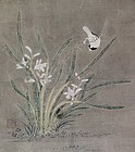 Antique Japanese Painting Bird and Flower by Kano Koi