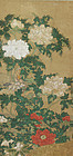 Antique Japanese Painting Peony Flower Edo period