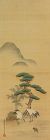 Antique Japanese Wall Hanging Scroll Painting Crane and Turtle,19th C.