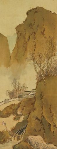 Antique Vintage Japanese Wall Decor Hanging Scroll Painting Landscape