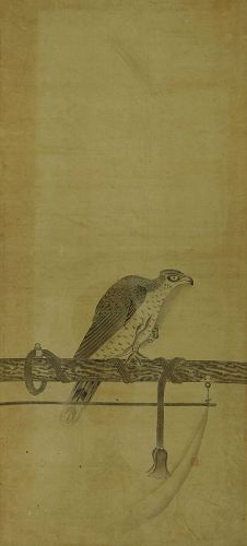 Antique Japanese Wall Hanging Scroll Painting Hawking Painting 19th C.