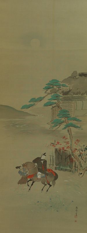 Antique Japanese Wall Hanging Decor Scroll Genre Yamatoe Painting