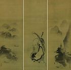 Set of Three Antique Japanese Hanging Scroll Painting Landscape