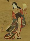 Antique Japanese Wall Hanging Decor Scroll Painting Bijinga early19t c