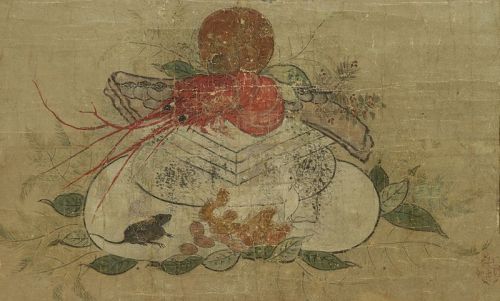Antique Japanese Wall Decor Hanging Scroll Painting God of New Year