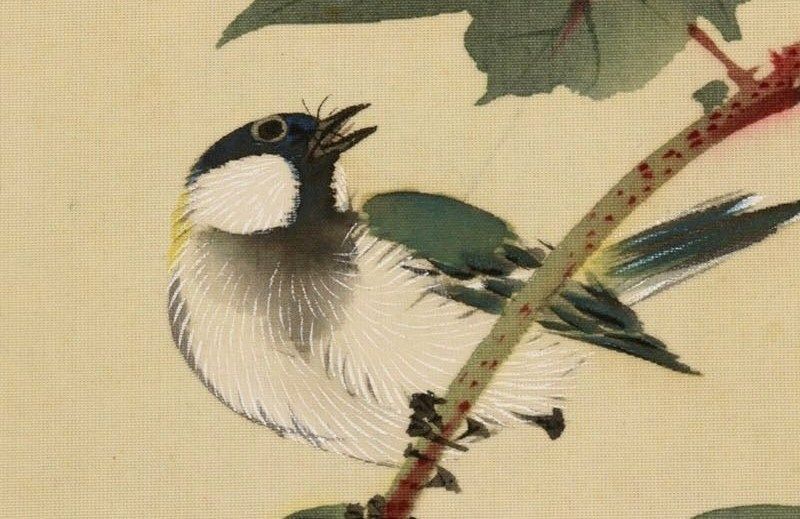 Vintage Japanese Wall Hanging Decor Scroll Painting Bird and