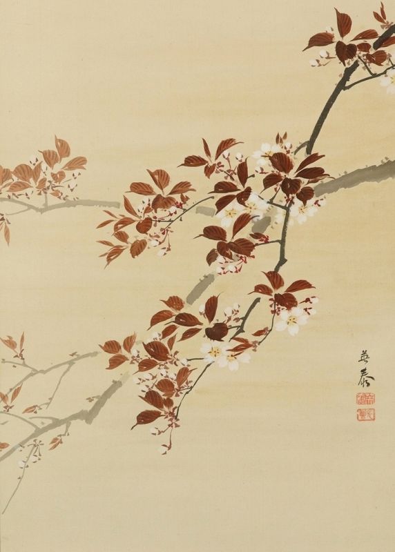 Antique/Vintage Wall Decor Hanging Scroll Painting Cherry Blossoms