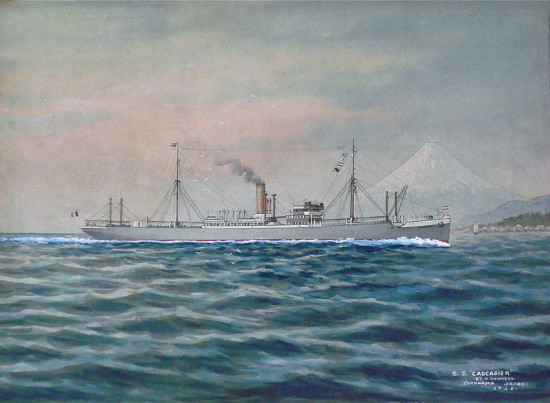 Japanese Ship Painting Signed Shimiozu &quot;Yokohama&quot;
