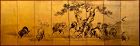 A Kô Sukoku Japanese 8-Panel Screen of bulls on Gold Ground