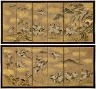 Exceptional Pair of 6-Panel Screens of Cranes by Tsuruzawa Tangei