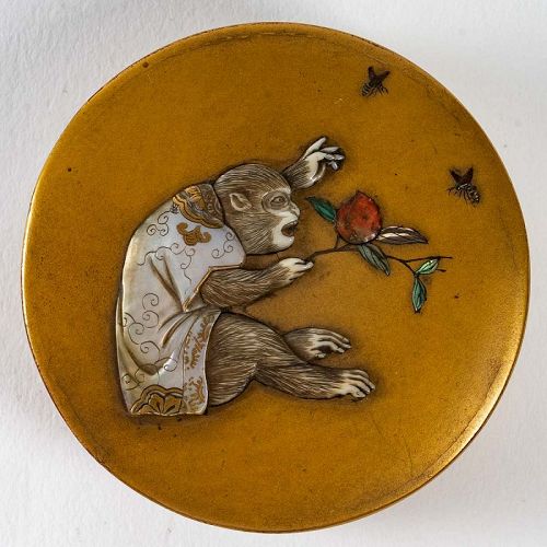Japanese Lacquer Box with a Monkey Decoration