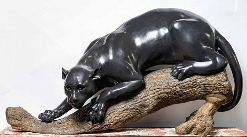 Important Bronze Group of a Black Panter on a Branch