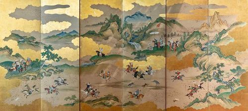 Rare Japanese Screen of Tatars Scene of Hunting 17/18th Century