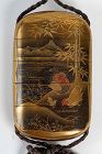 4-Case Inro in Gold Lacquer Signed Nikkosai 19th Century