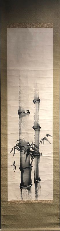 Large kakemono of a bamboo in sumi-e painting