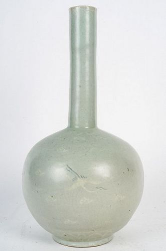 A long neck Korean craqueled celadon vase