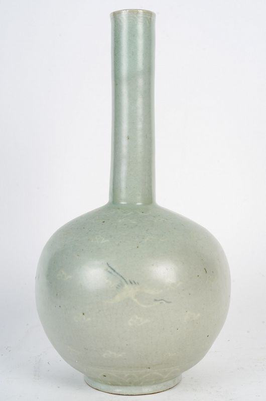 A long neck Korean craqueled celadon vase