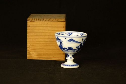 Antique Bajo-hai Blue and White Sake Cup Meiji Period (1868-1912)