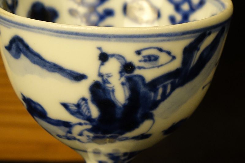 Antique Bajo-hai Blue and White Sake Cup Meiji Period (1868-1912)