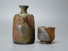Joji Yamashita (b. 1947) Bizen ware Sake bottle and Sake cup